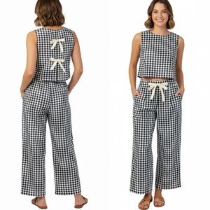 Fantastic Fawn Black & White Gingham Check Matching Linen Blend Set Medium